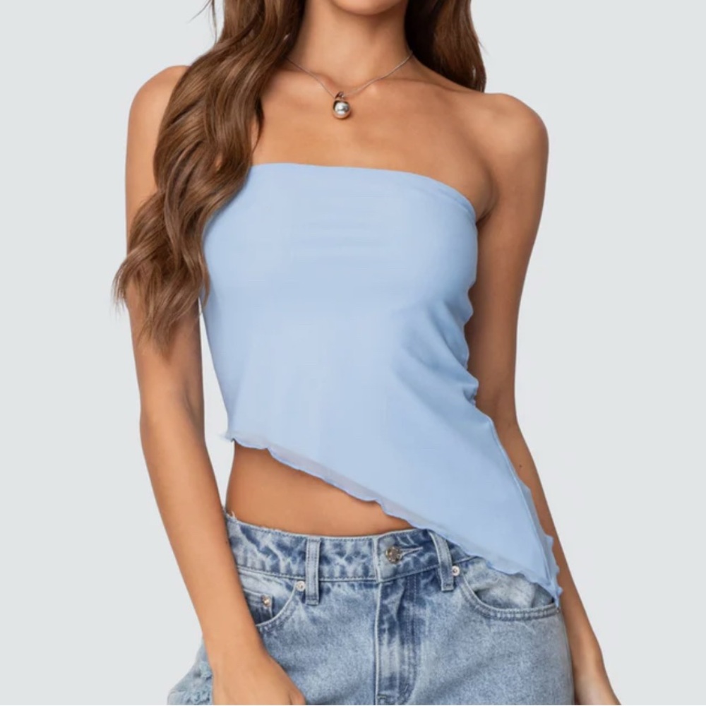Elegant Blue Strapless Women's Top